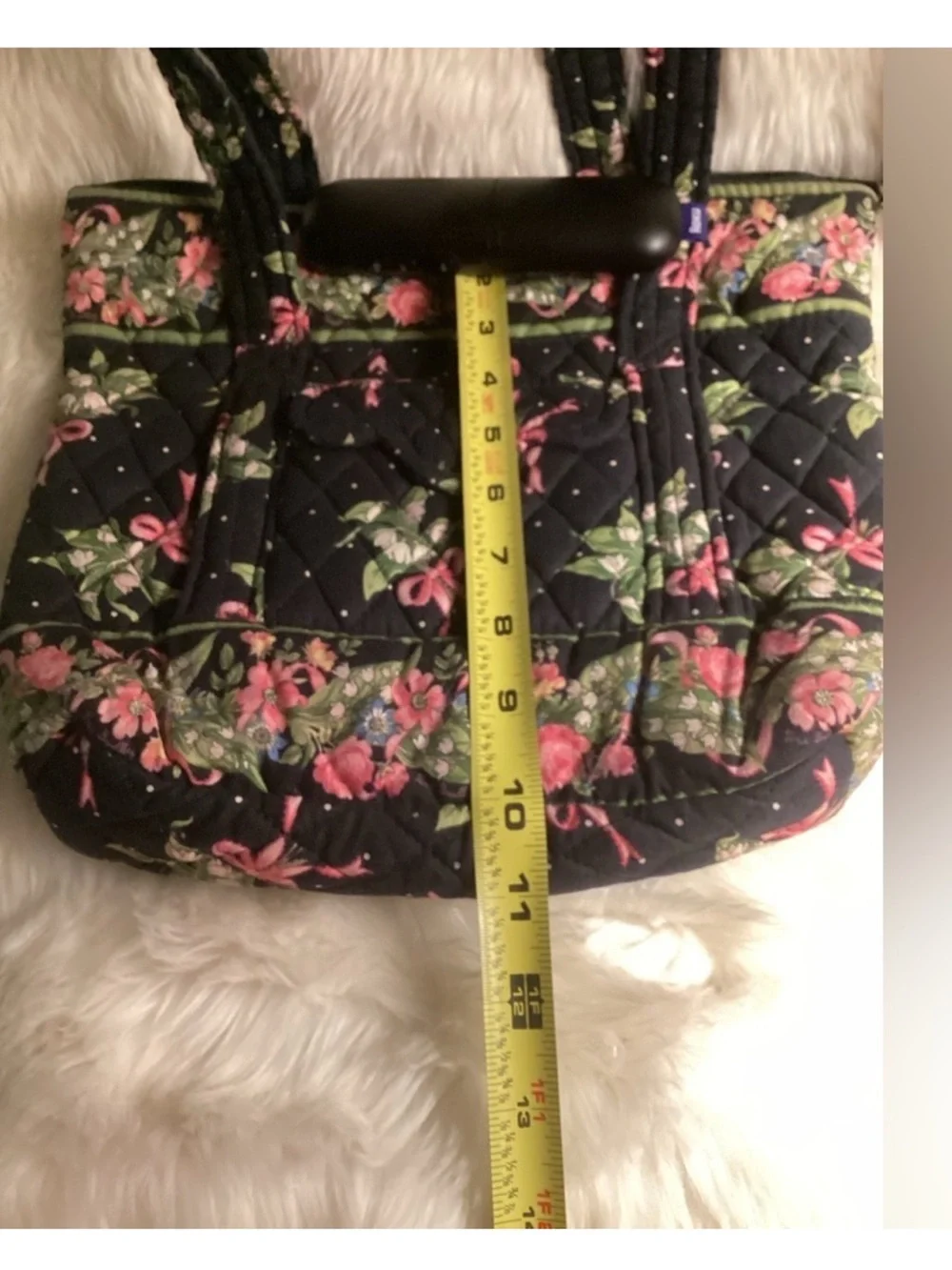 Vera Bradley Quilted Floral Shoulder Bag in Black and Pink - Picture 4 of 5